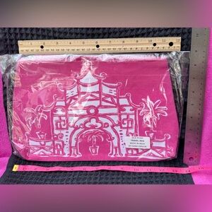 Dana Gibson “Silk Road” Pink & White Canvas Zipper Pouch